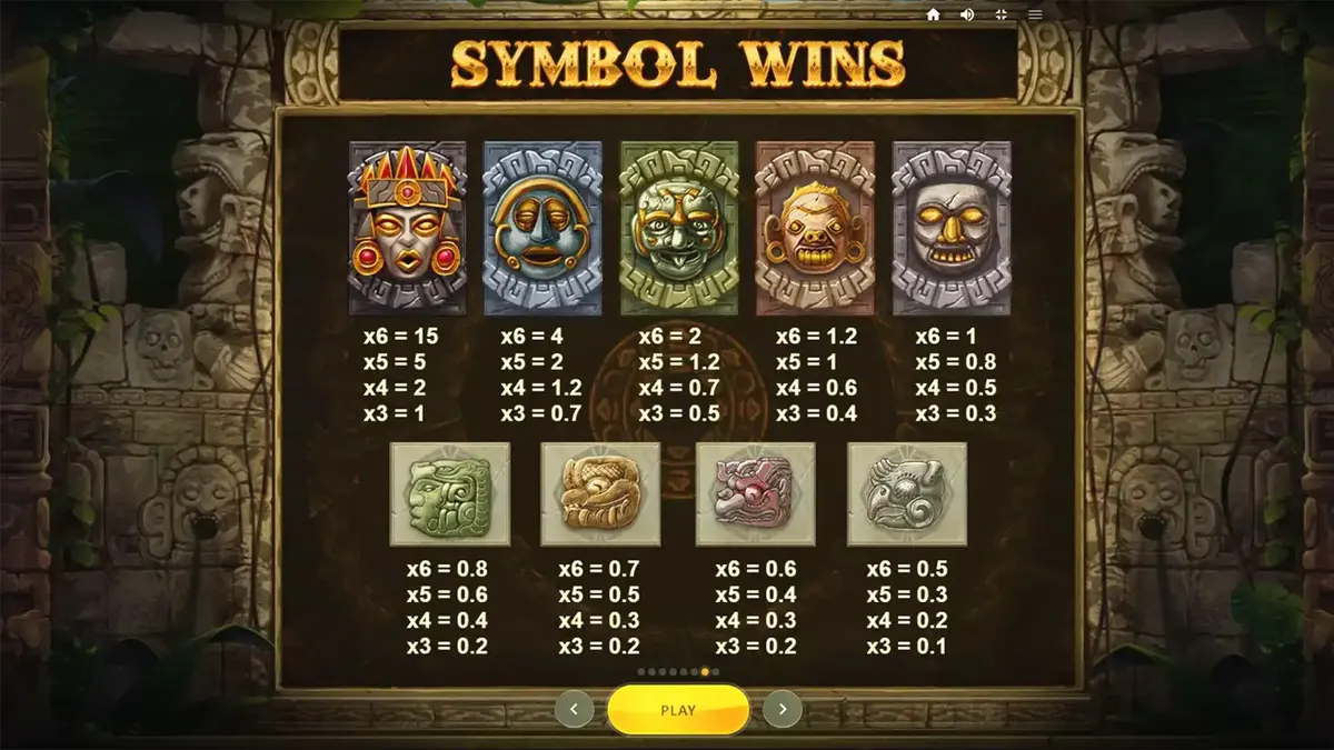 Gonzo's Quest Megaways slot machine interface featuring Mayan ruins and stone mask symbols.